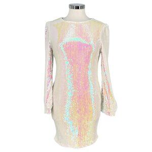 Allegra K Iridescent Sequin Long Sleeve Mini Dress White Size Medium NWT